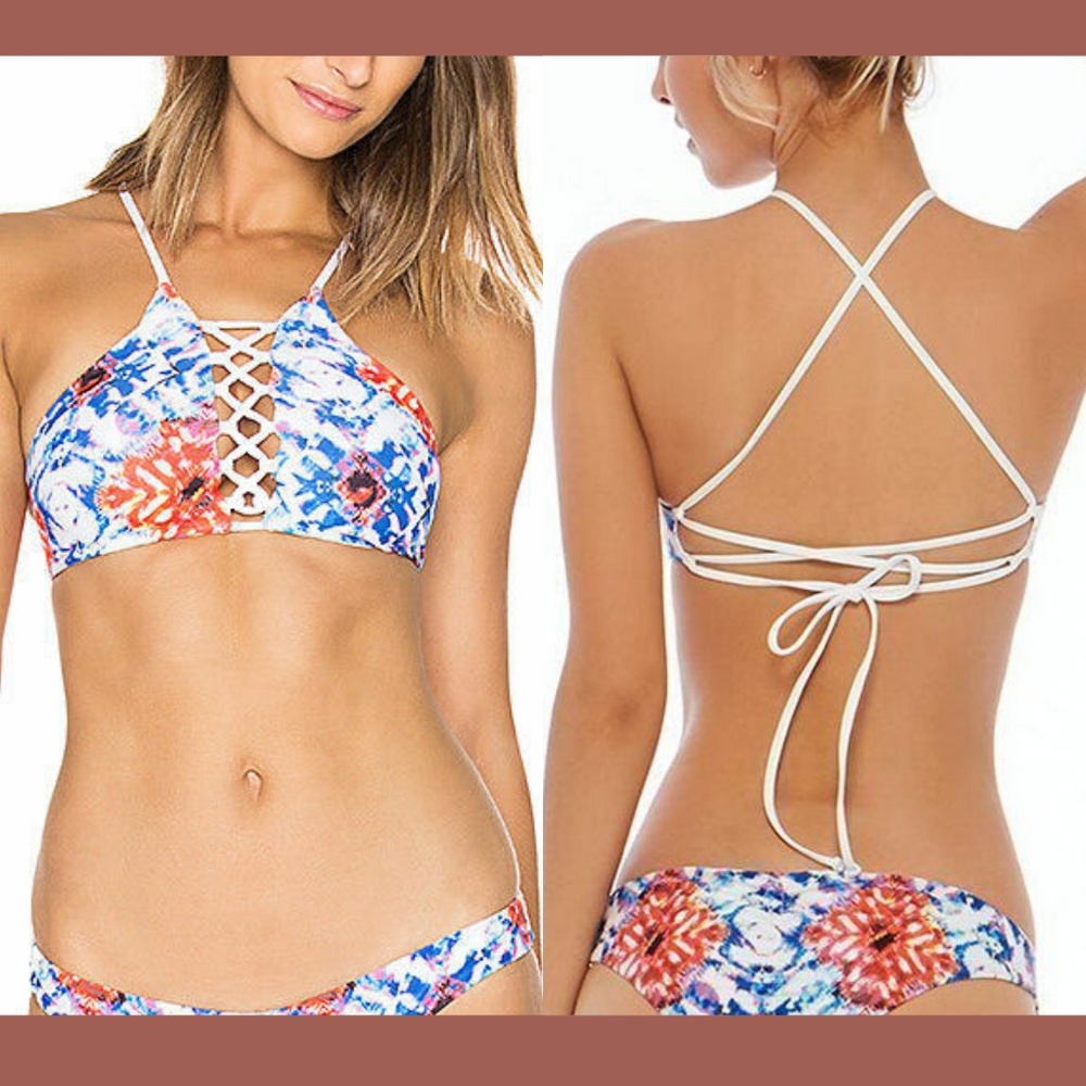 NWT L Space Nikki Lace Up Reversible Bikini Top